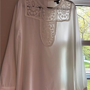 Halogen White Embellished 3/4 Sleeve Bib Collar Blouse